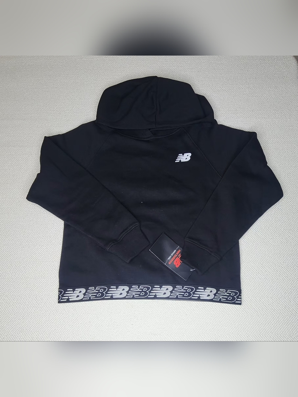 New Balance Kids Black Logo Cropped Hoodie